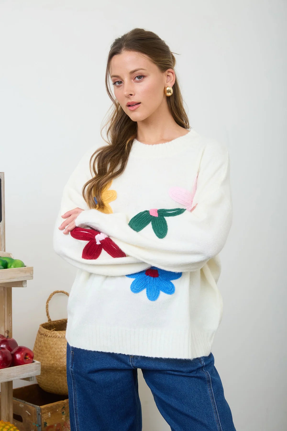 Crochet Flower Knit Sweater