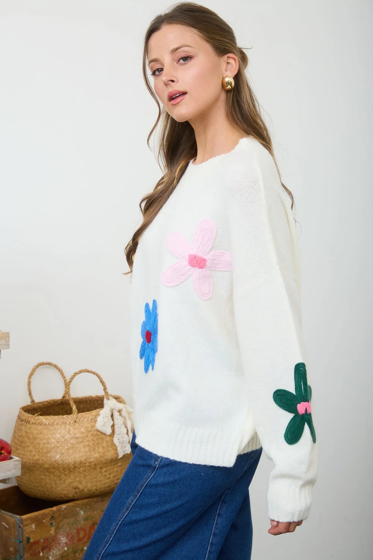 Crochet Flower Knit Sweater
