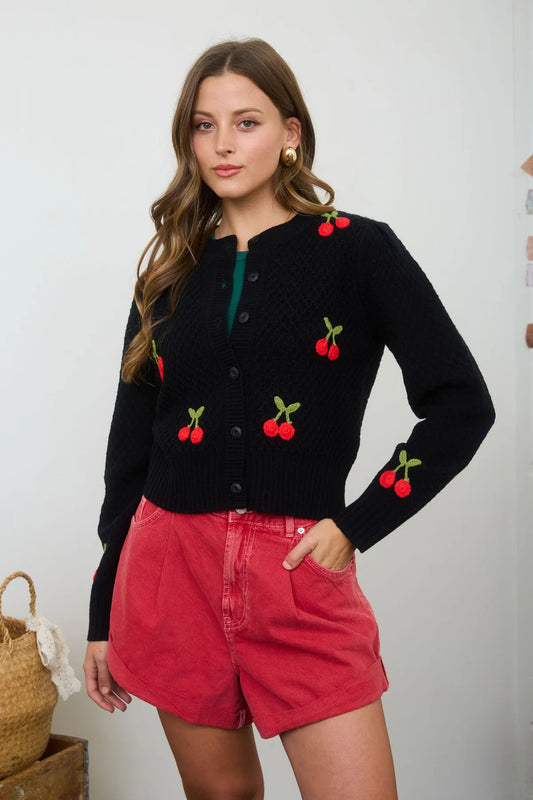 Crochet Cherry Button Down Sweater