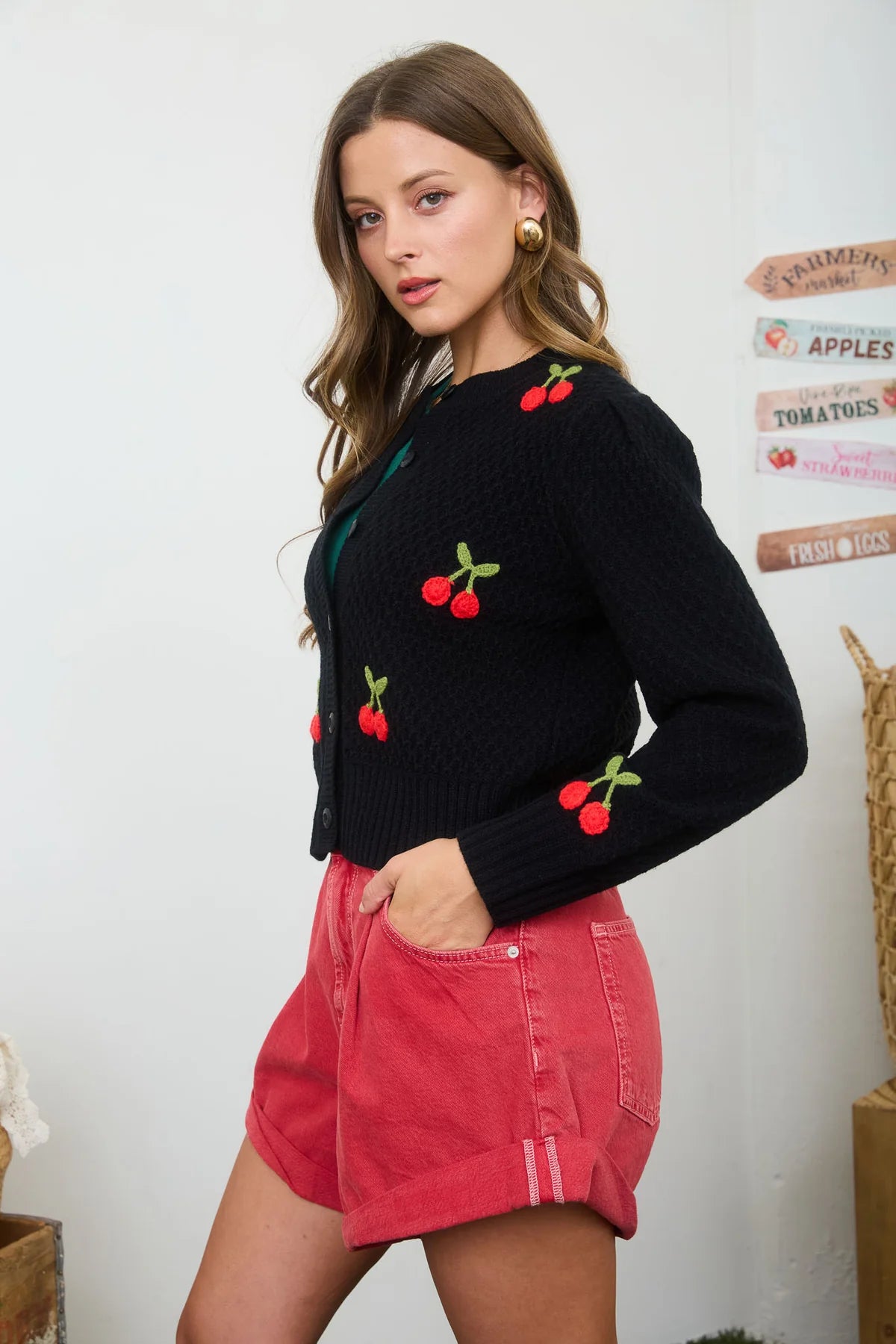 Crochet Cherry Button Down Sweater