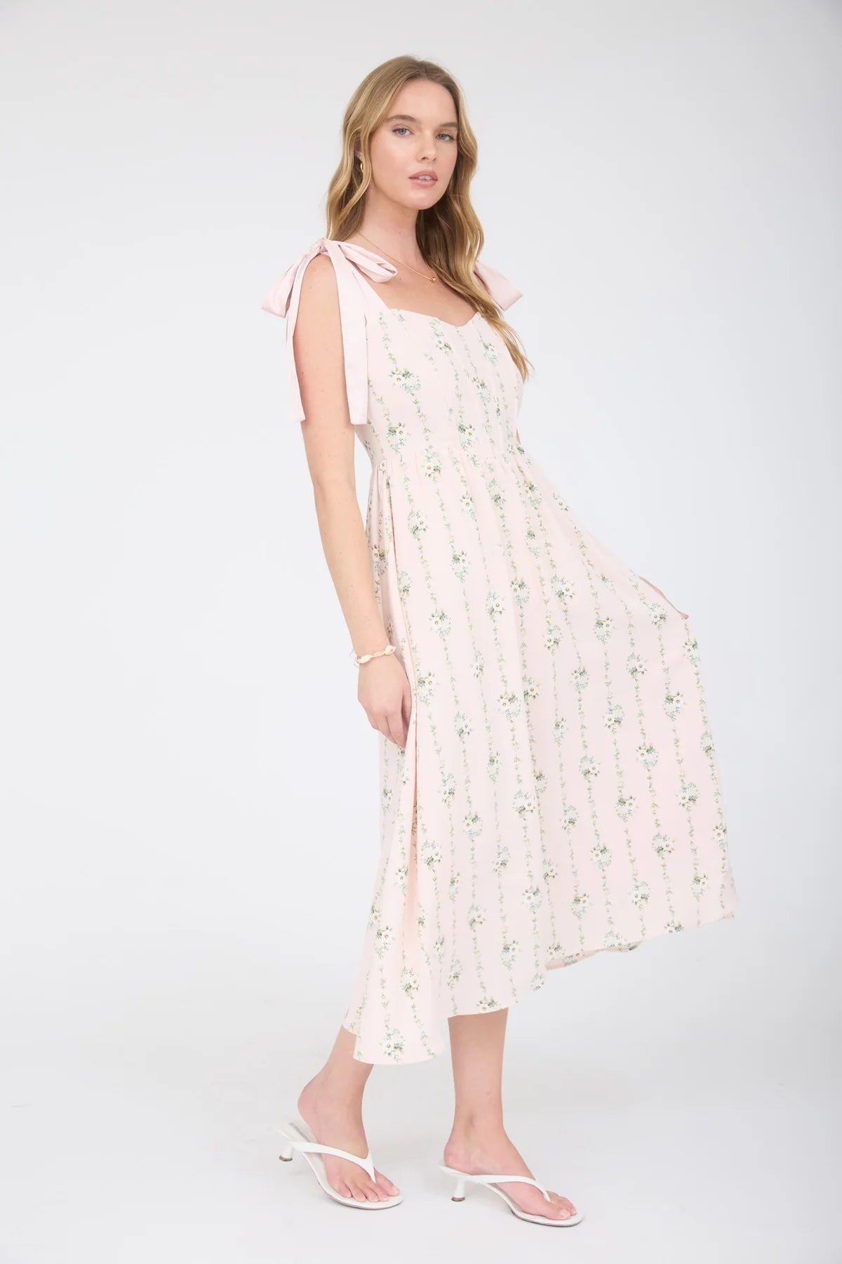 Floral Tie Strap Corset Midi Dress