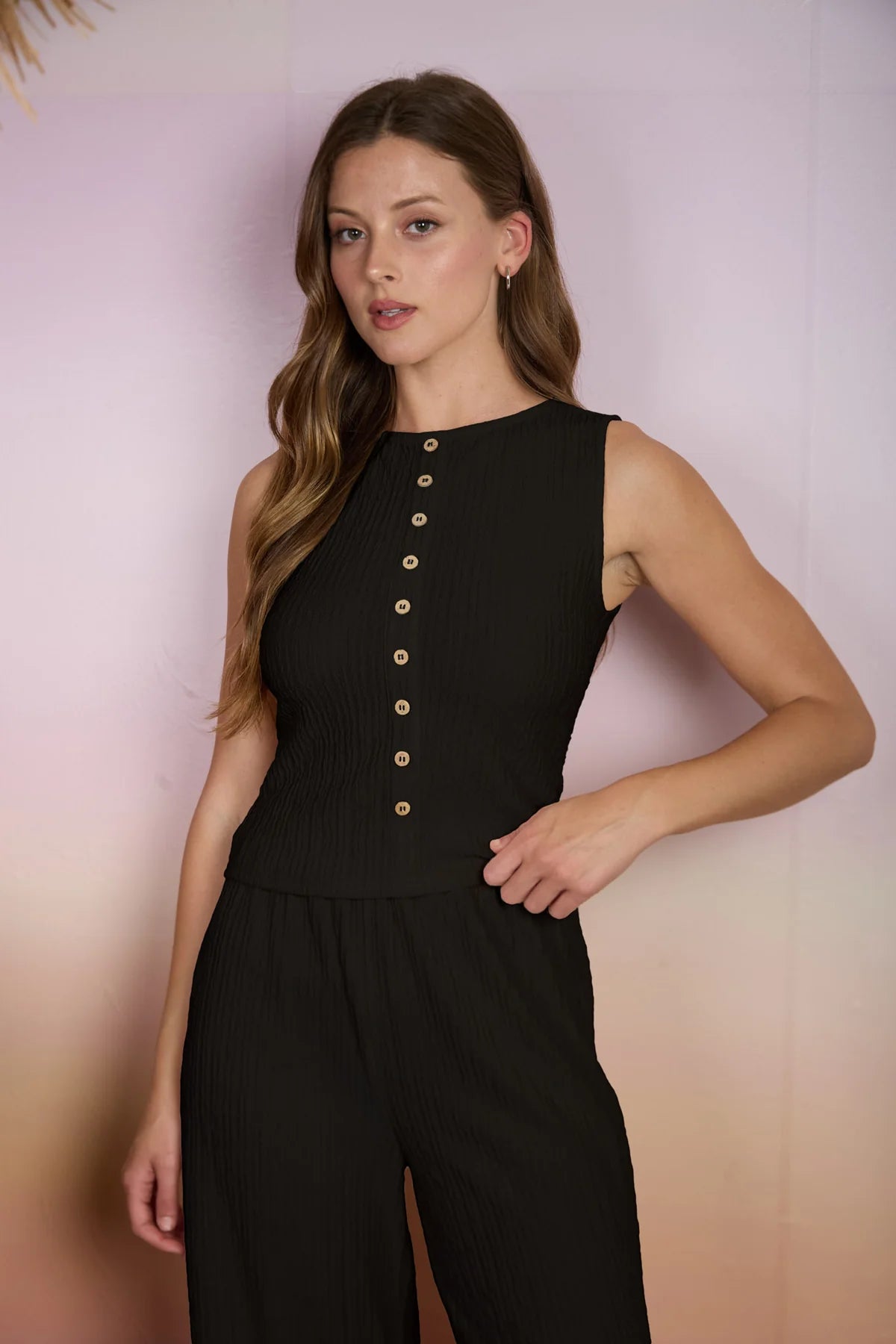 Texture Faux Button Tank Top