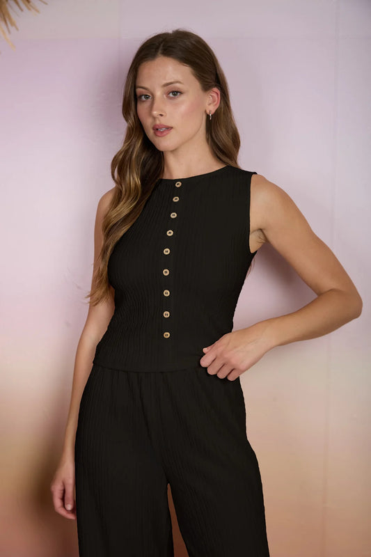 Texture Faux Button Tank Top