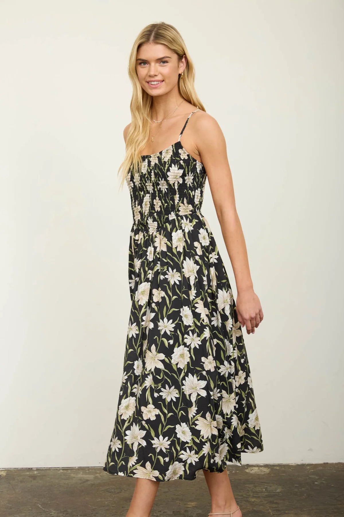 Floral Smocked Spaghetti Strap Dress