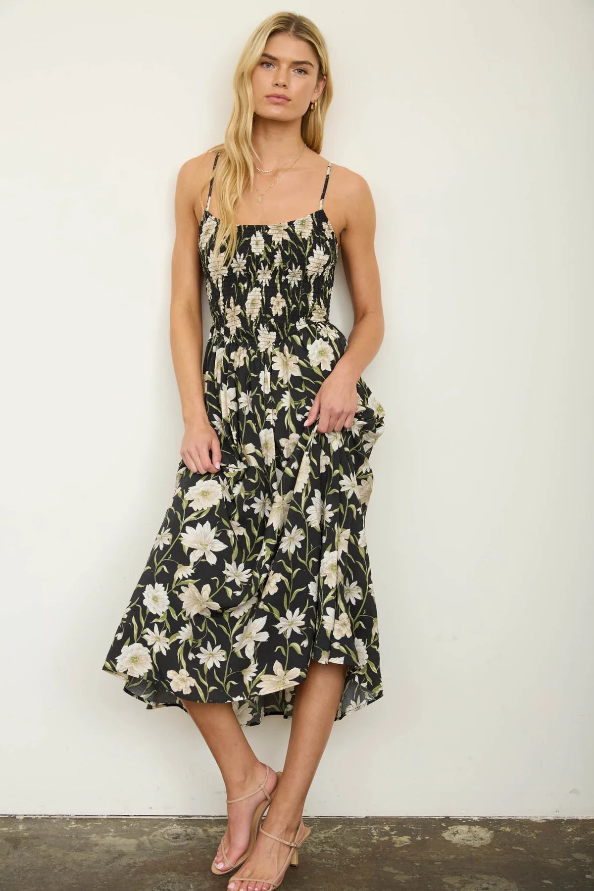 Floral Smocked Spaghetti Strap Dress