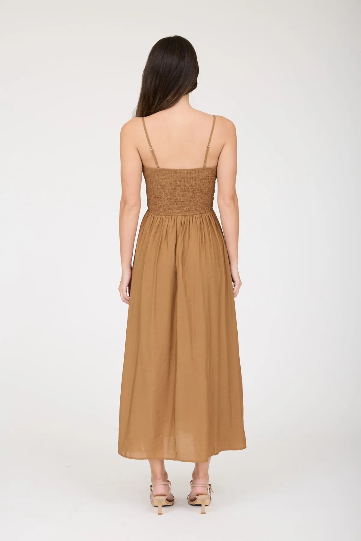 Smocked Basque Waist Spaghetti Strap Dress