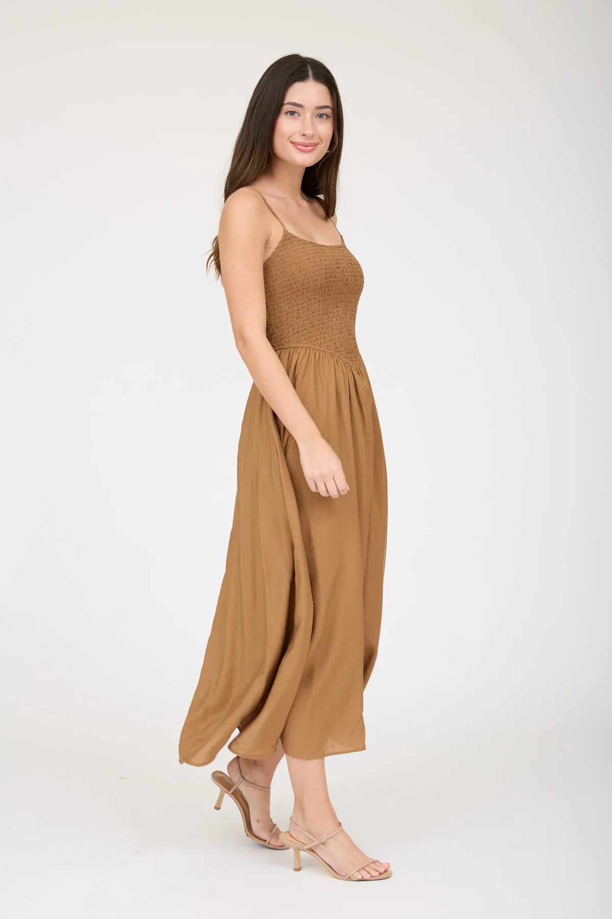 Smocked Basque Waist Spaghetti Strap Dress