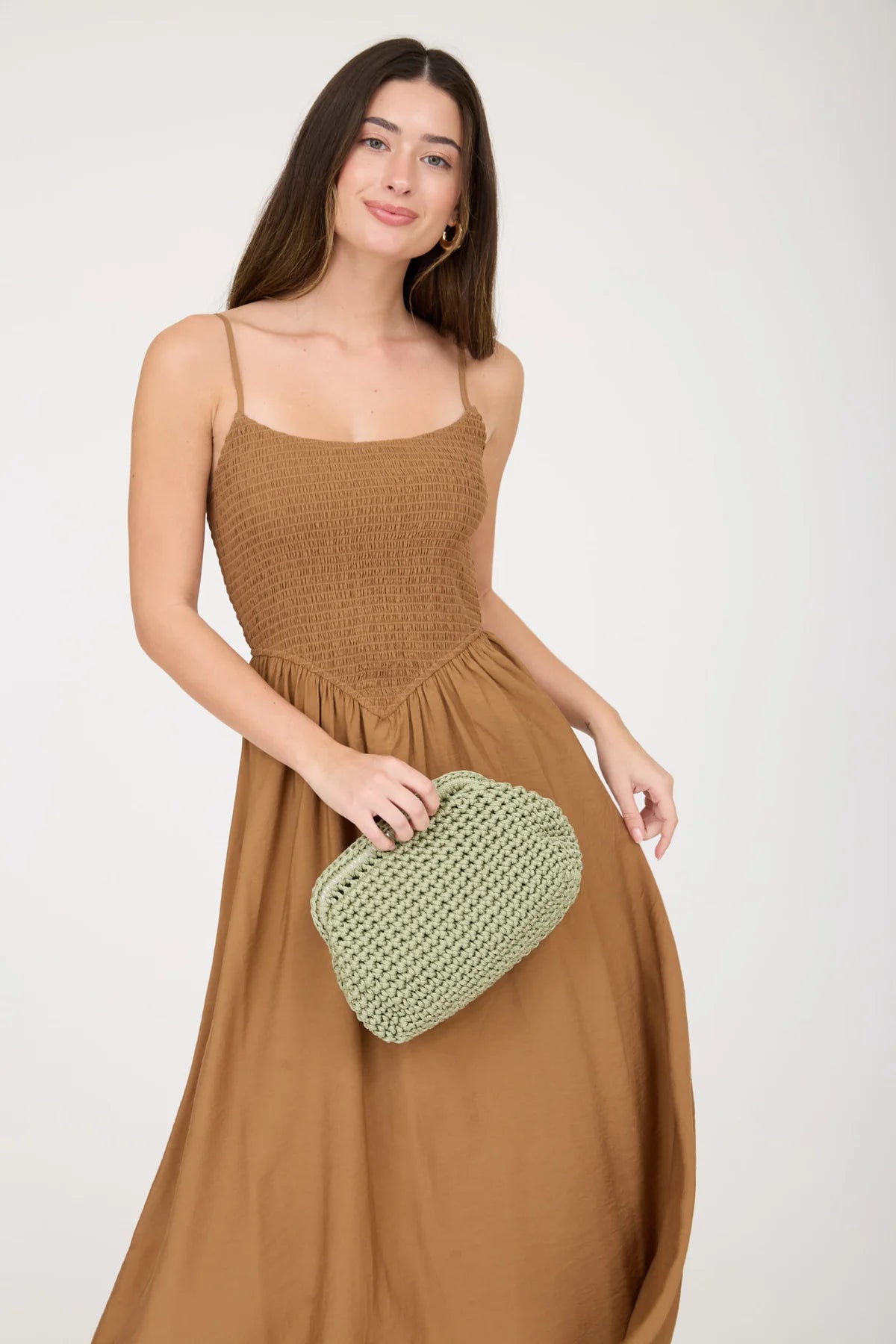 Smocked Basque Waist Spaghetti Strap Dress