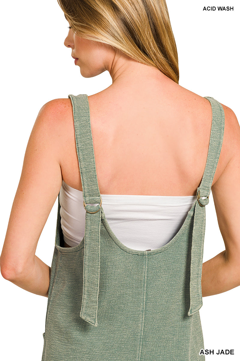 Washed Slub Adjustable Overall Strap Dress