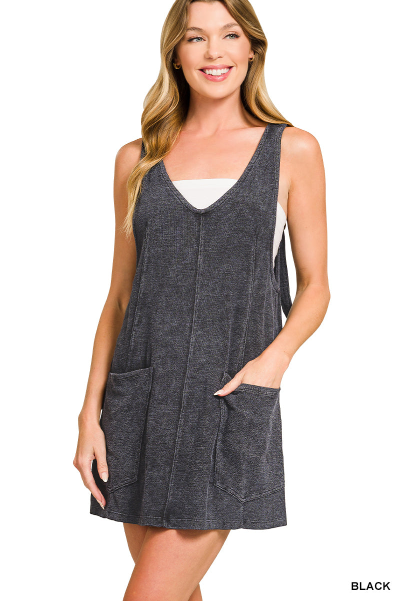 Washed Slub Adjustable Overall Strap Dress