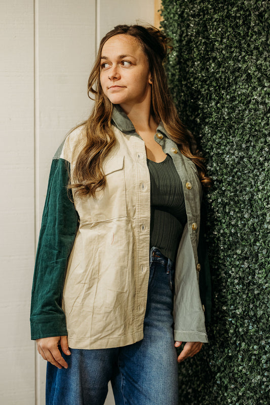 Colorblock Corduroy Oversized Jacket