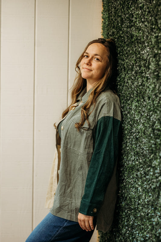 Colorblock Corduroy Oversized Jacket