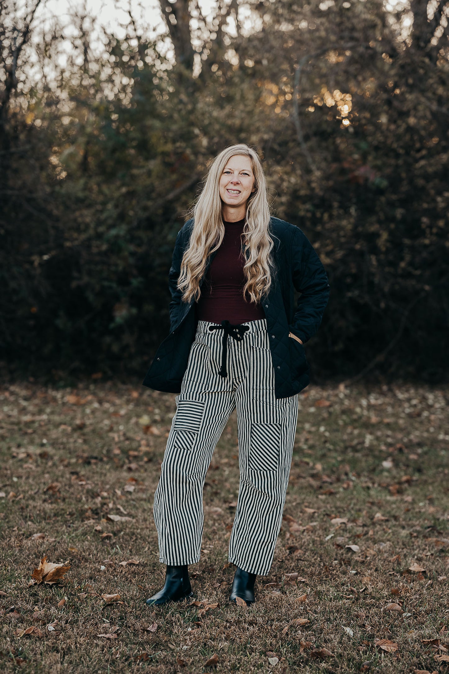 Stripped Twill Barrel Pants