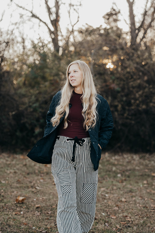 Stripped Twill Barrel Pants