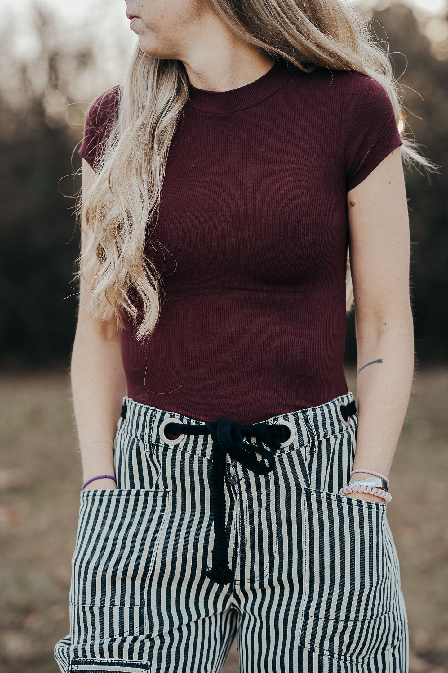 Stripped Twill Barrel Pants