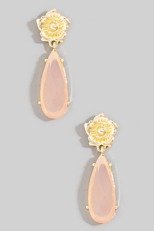 Faceted Tear Gem and Flower Stud Earring