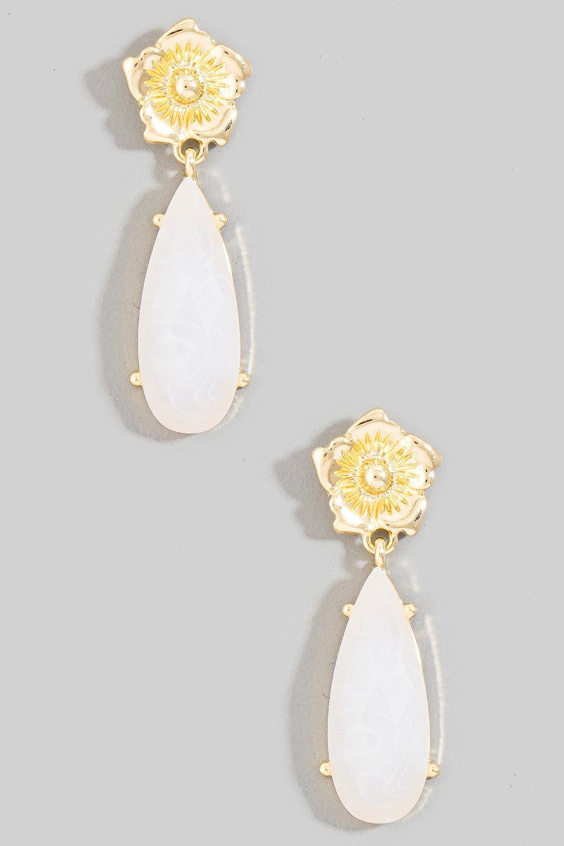 Faceted Tear Gem and Flower Stud Earring