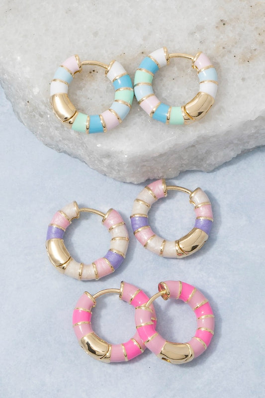 Multicolor Pastel Enamel Huggie Earring