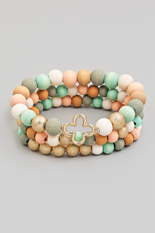 Clover and Ball Bead Stackable Bracelet Set