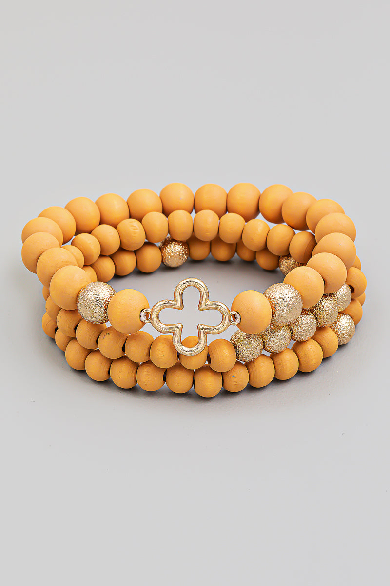 Clover and Ball Bead Stackable Bracelet Set