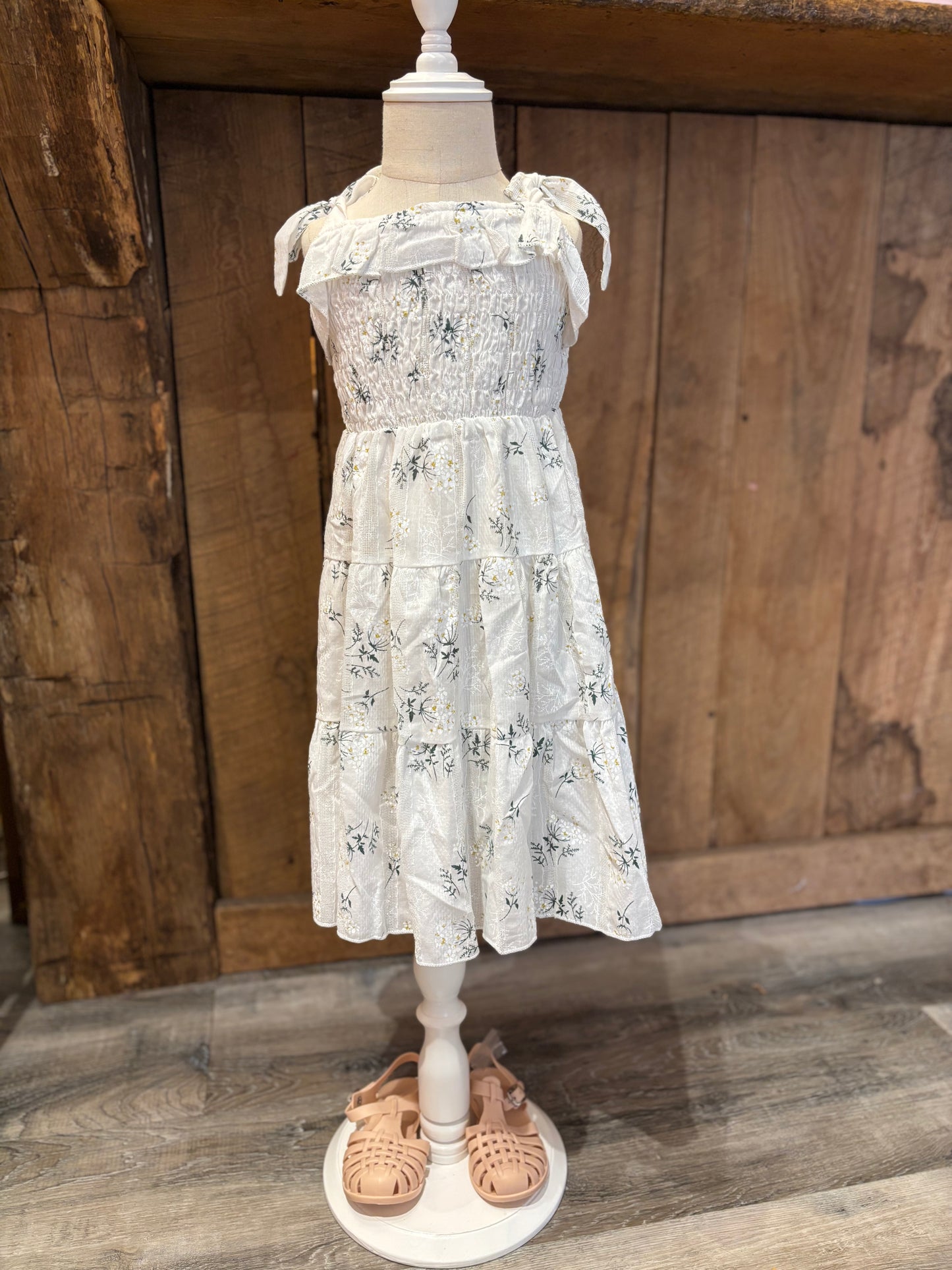 Kids Tie Strap Floral Linen Dress