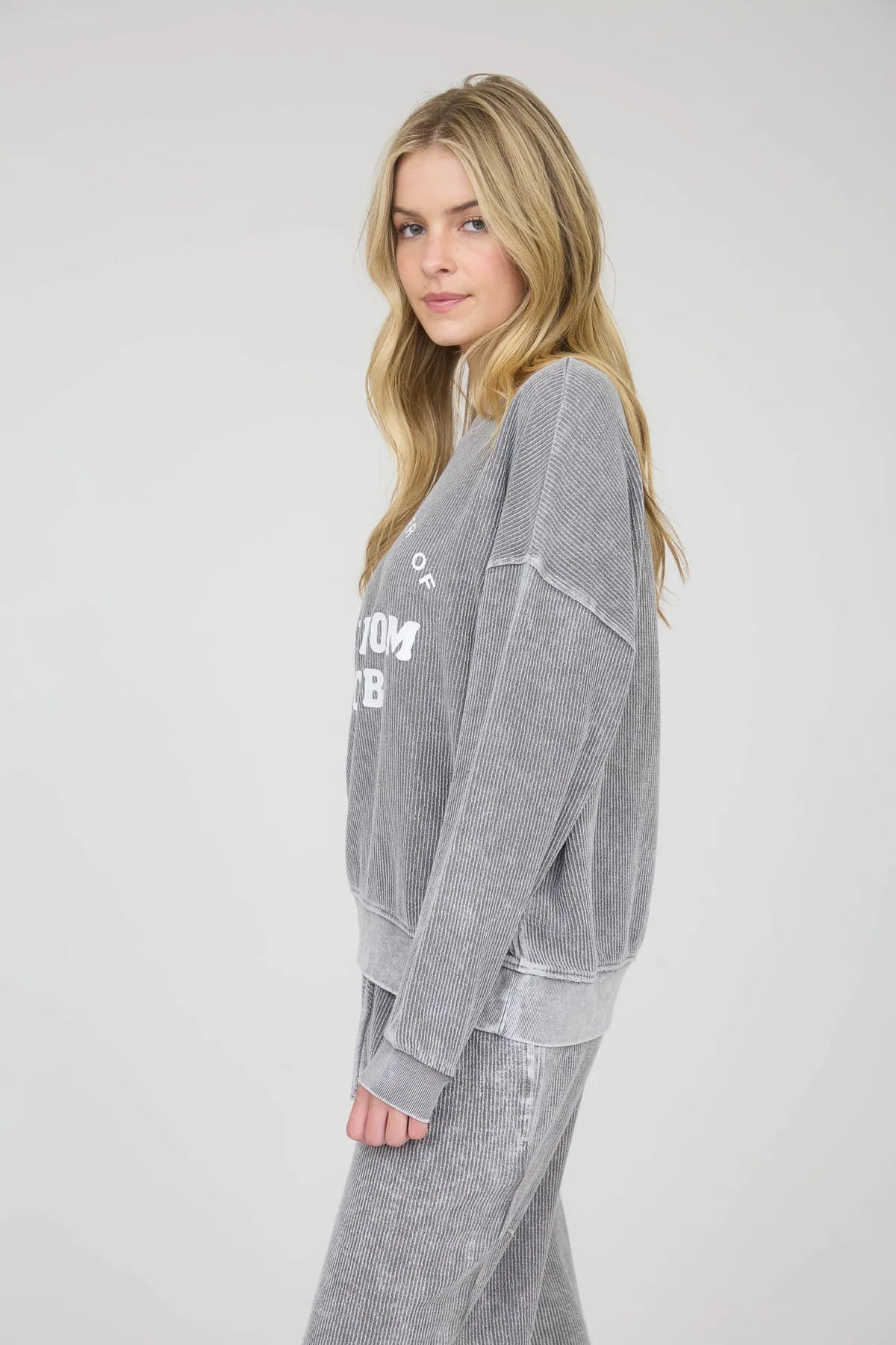 Ribbed Knit Crew Neck Mom Club Graphic