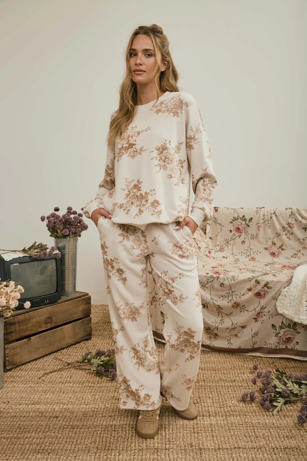 Floral Toile Crew Neck Sweatshirt