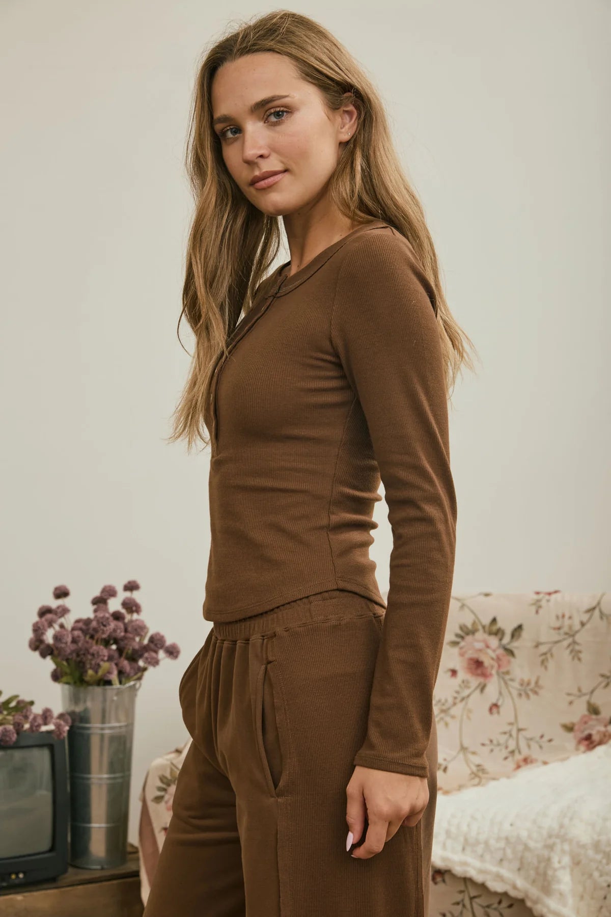 Fitted Long Sleeve Button Down Henley