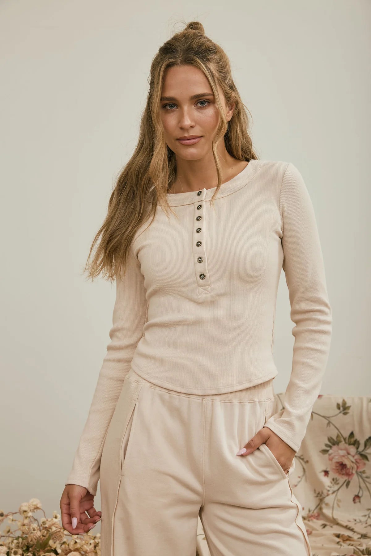Fitted Long Sleeve Button Down Henley