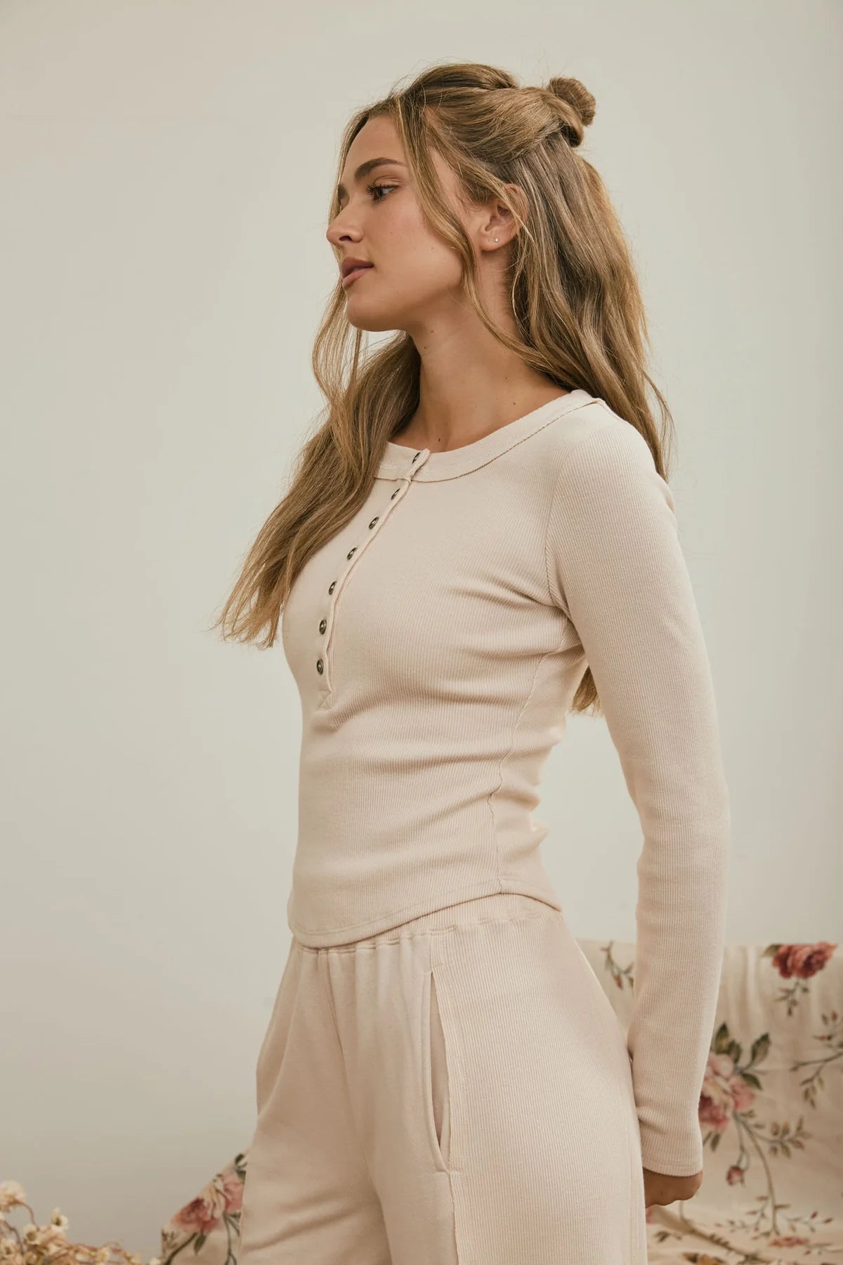 Fitted Long Sleeve Button Down Henley