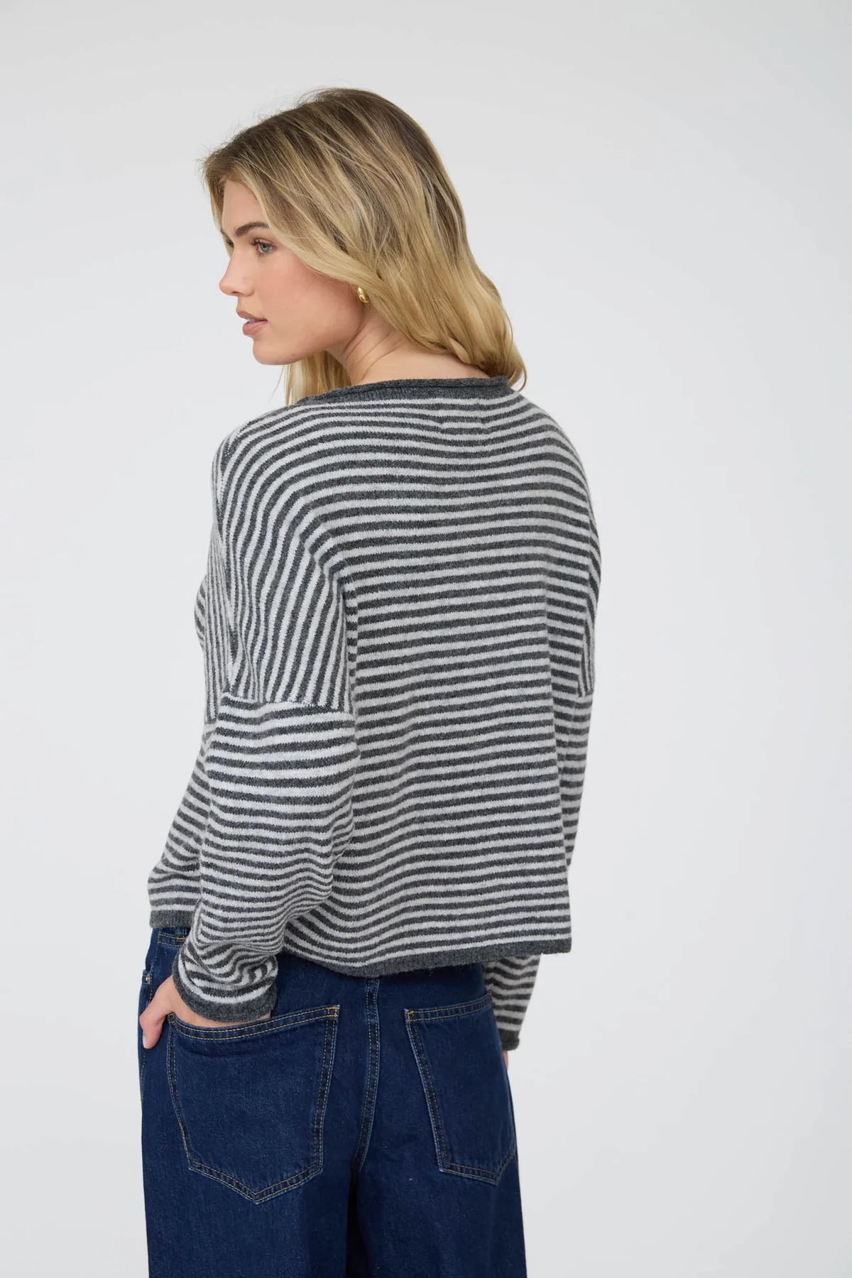 Stripe Drop Shoulder Raw Edge Cardigan