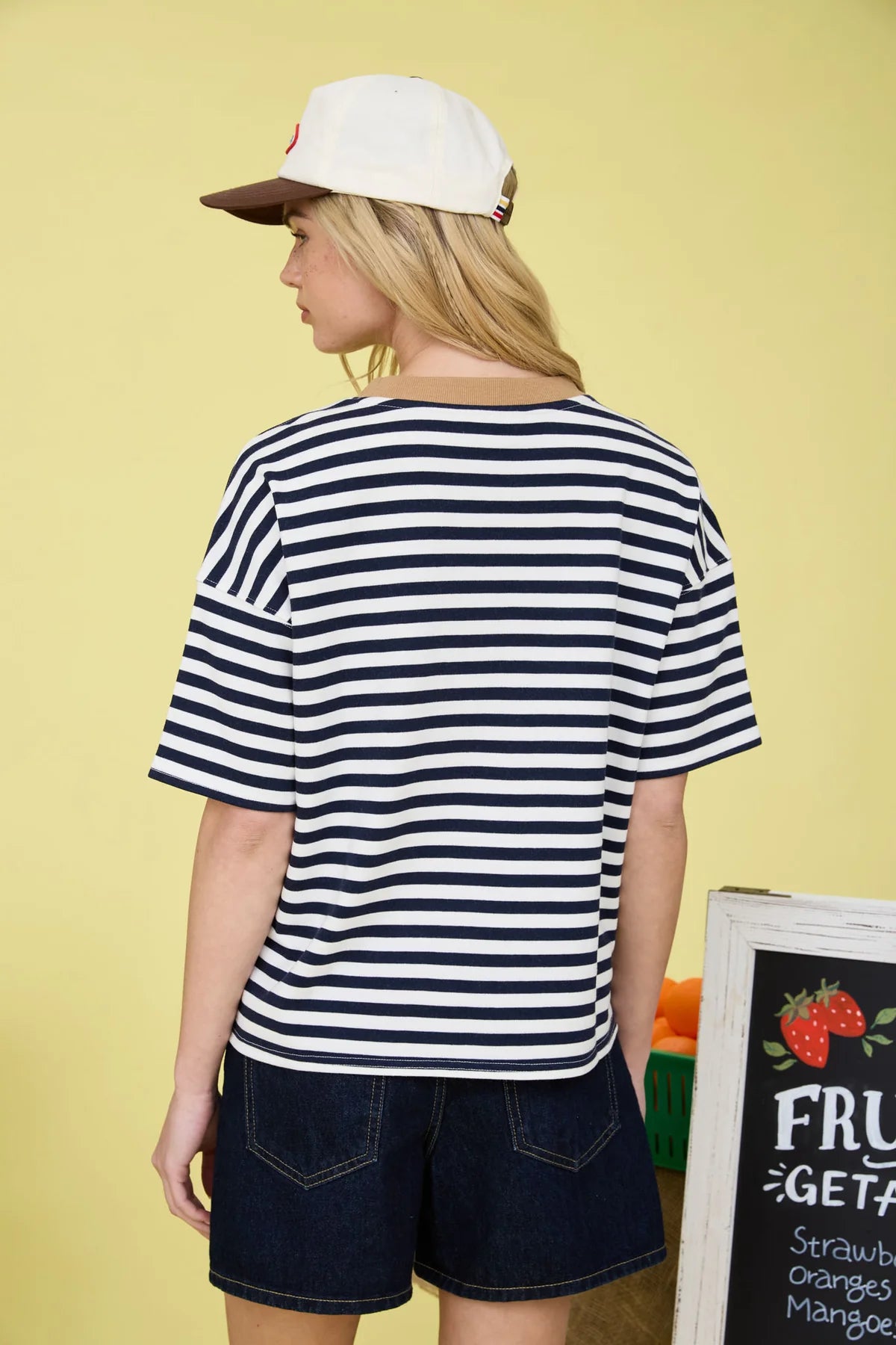 Drop Shoulder Stripe Tee with Contrast Detail
