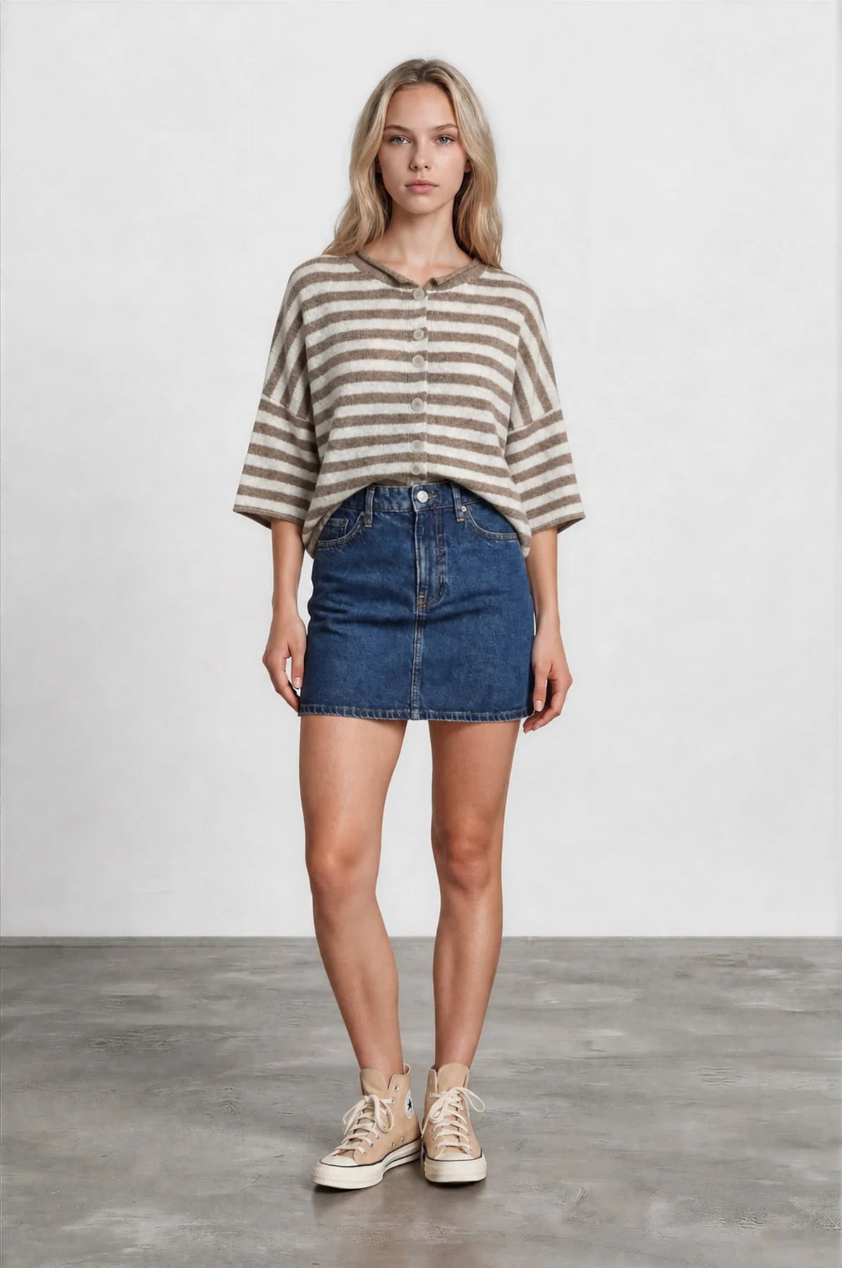 Raw Hem Short Sleeve Stripe Cardigan