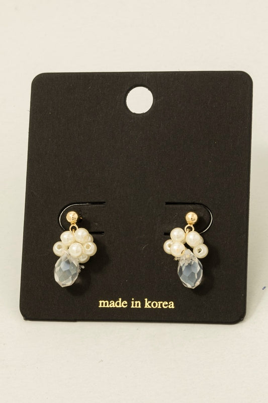 Faceted and Pearl Drop Stud Earring