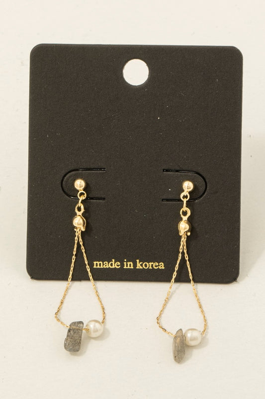 Chip Stone and Pearl Chain Earring