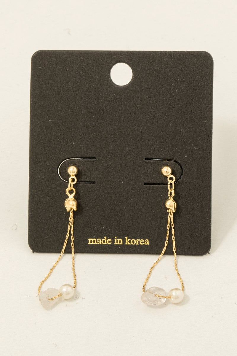 Chip Stone and Pearl Chain Earring
