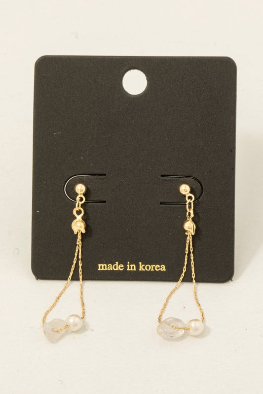 Chip Stone and Pearl Chain Earring