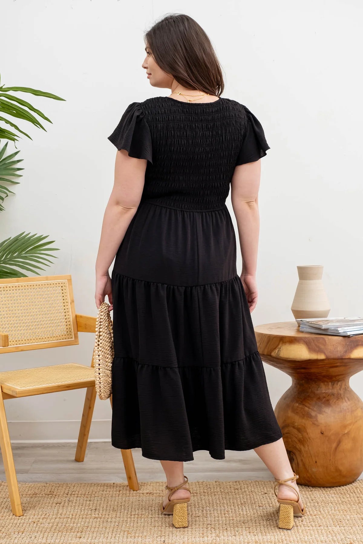Curvy V Neck Flutter Sleeve Dress