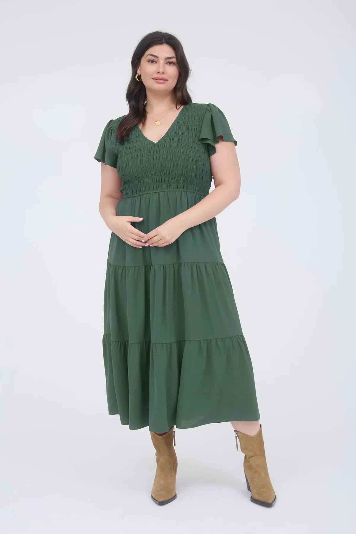 Curvy V Neck Flutter Sleeve Dress