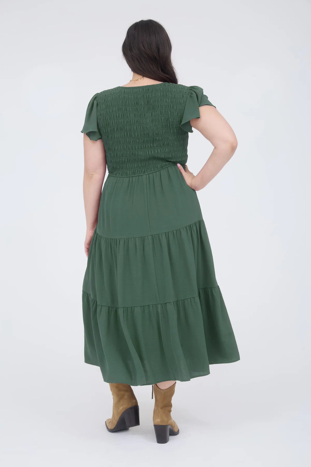 Curvy V Neck Flutter Sleeve Dress
