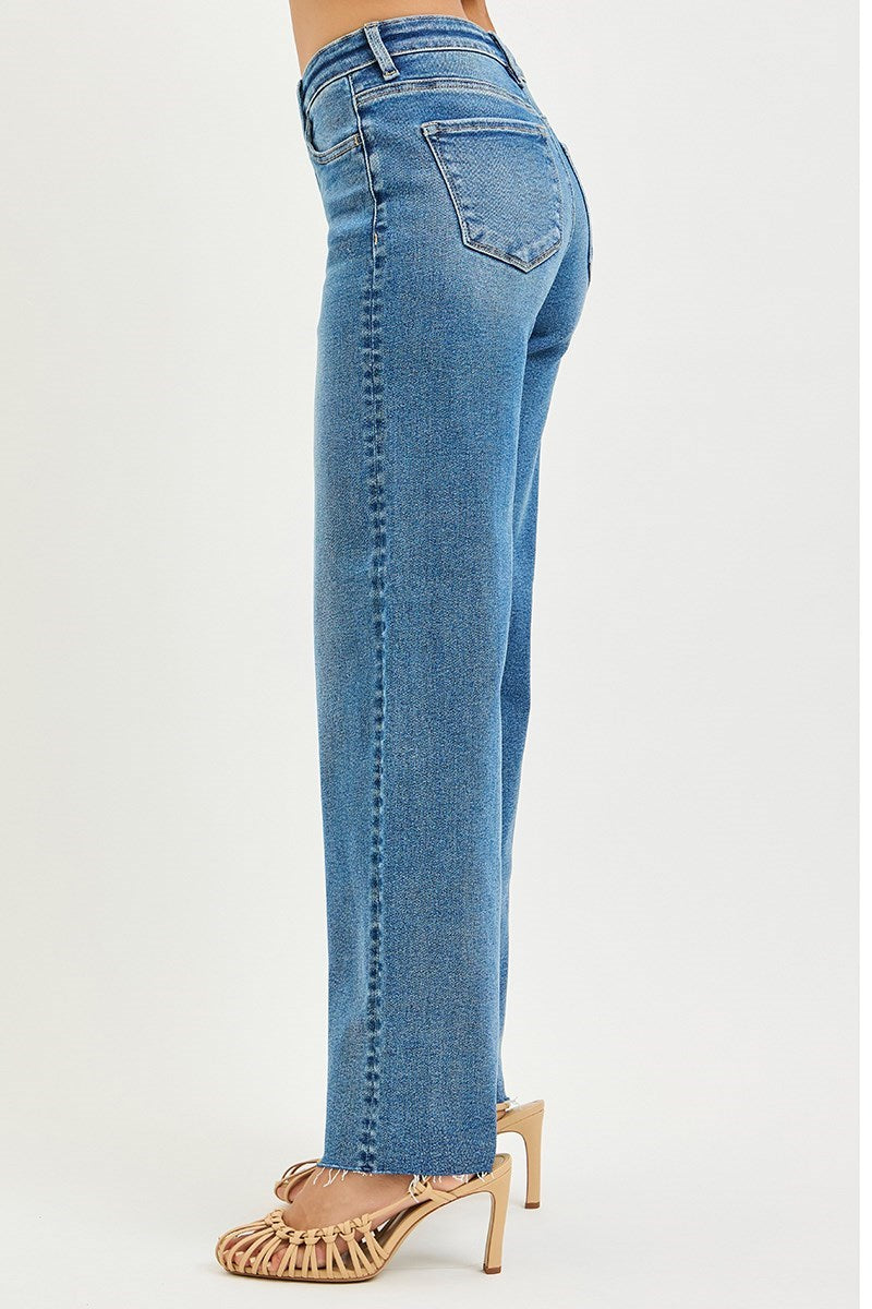 Risen Clara High Rise Wide Leg Jean with Raw Hem