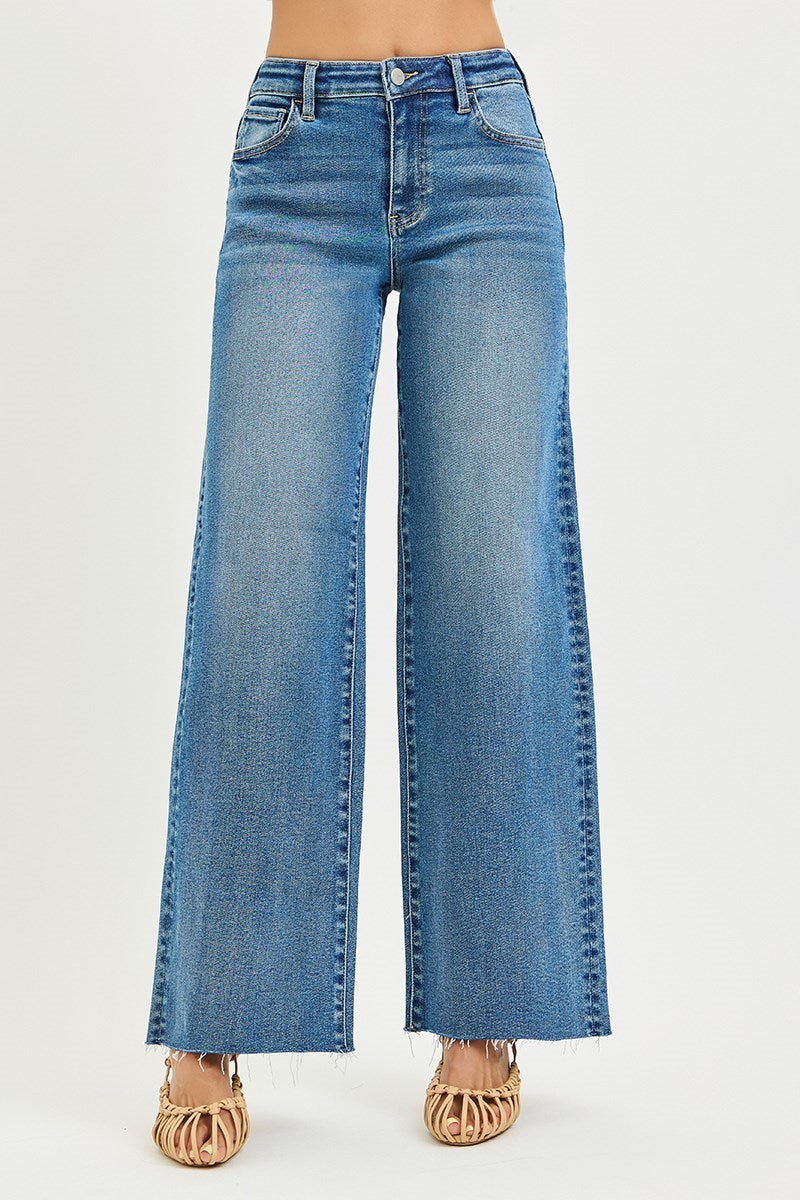 Risen Clara High Rise Wide Leg Jean with Raw Hem