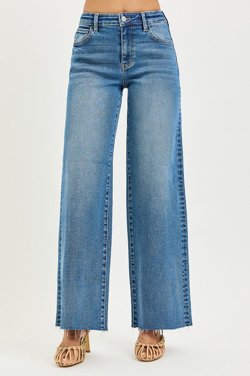 Risen Clara High Rise Wide Leg Jean with Raw Hem