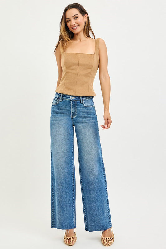 Risen Clara High Rise Wide Leg Jean with Raw Hem