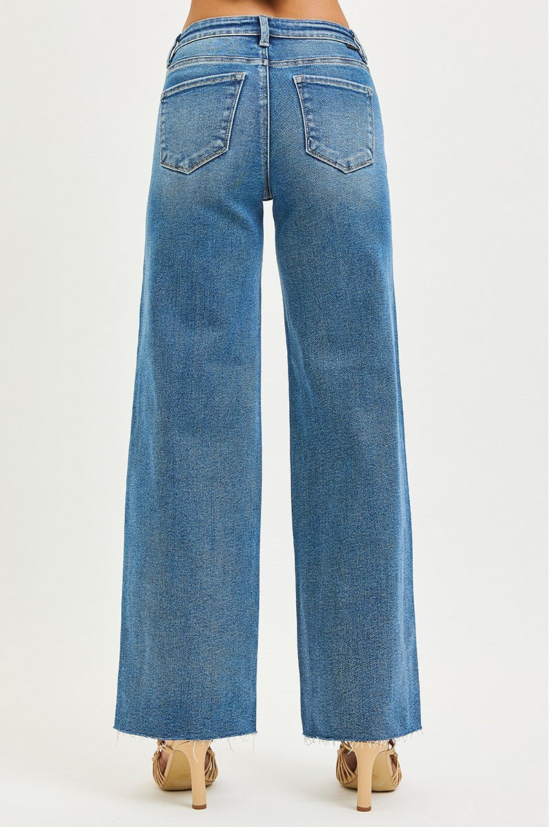 Risen Clara High Rise Wide Leg Jean with Raw Hem