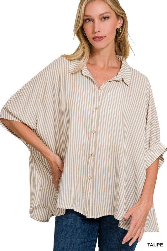 Striped Short Sleeve Button Up Shirt