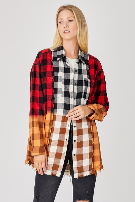 Patchwork Oversized Long Flannel