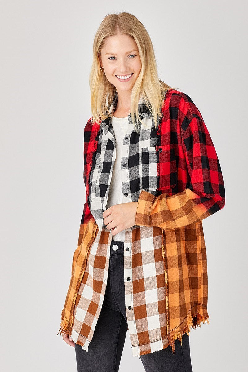 Patchwork Oversized Long Flannel