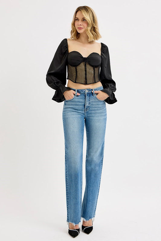 Penny Risen High Wide Leg Raw Cut Jean