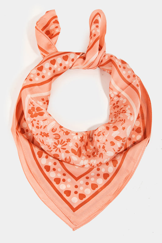 Heart and Flower Square Silky Scarf